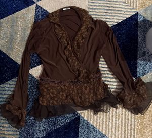 fairycore Brown Lace Trim Top
