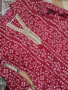 Branded Bandhni  Red Printed Kurta Set