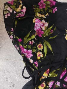 Floral Mesh Detail Tie Knot Top