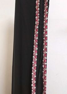 Black Kurta Set With Pink Embroidery &amp; Front Slit