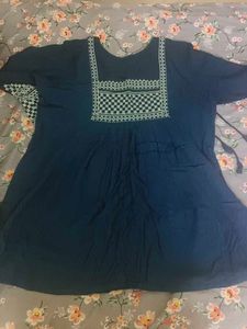 Blue Top With White Embroidery