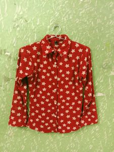 Red Star Print Button Down Shirt Top