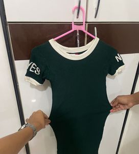 Dark Green Ribbed Mini Dress