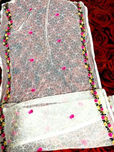 Embroidered White Kurta Set