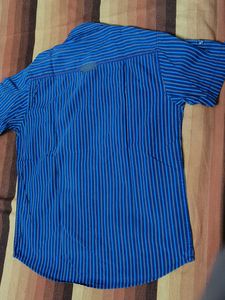 Mufti Men Blue Striped Cotton Casual Shirt