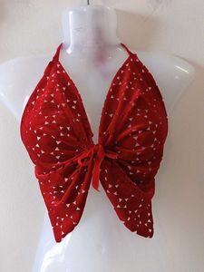 Red Butterfly Cut Out Crop Top From London