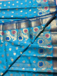 Blue kathpadar Blend Saree