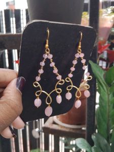 handmade Pink onyx beads Earrings