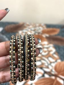 Sparkling Bangle Set Black nd Silver