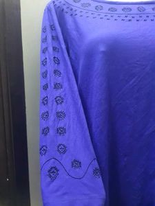 Blue Tunic Top with Embroidered Details