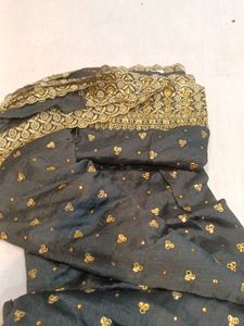 Elegant Black &amp; Gold Embroidered Saree