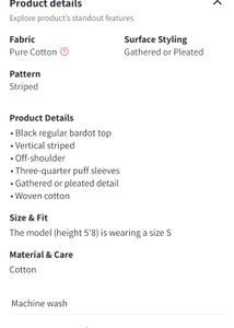 Women Cotton Black Striped Seersucker Bardot Top