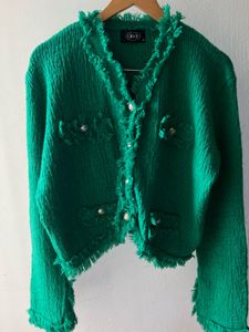 SOLID V-NECK FRINGE BUTTON UP OVERSIZED CARDIGAN