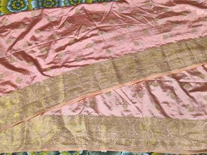 Peach Colour Dupata With Gold Flower And Border