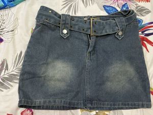 NewMe Denim Belted Mini Skirt/Skort