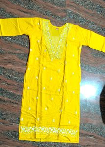 Yellow Embroidered Kurti