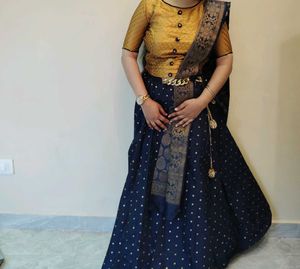 Blue Lahnga ,Dupatta With Yellow Blouseonly one ti
