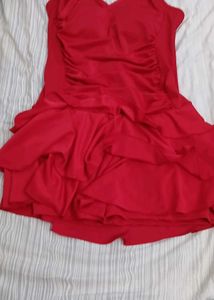 Red Ruffled Halter Swim Dress - XL Size