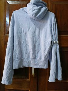 Thrifted Cropped Light Blue Hoodie