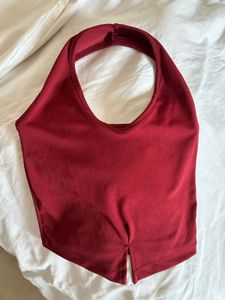cherry red halter neck top