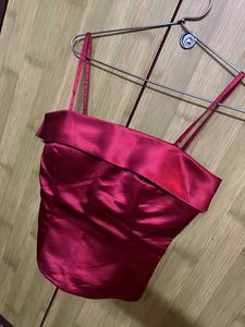 Red Satin Bardot Top