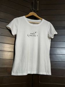 Honey Women Off White Regular Fit Cotton Tshirt
