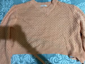 Peach Knit Cropped Sweater