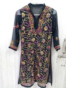 Elegant Black Georgette Kurti with Multicolor Kash