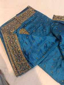 Teal Blue Embellished Saree