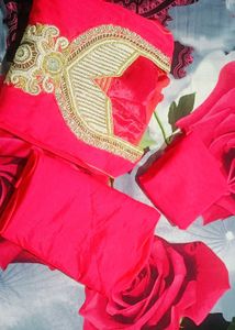 Carrot &amp; Gold Embroidered Anarkali Suit