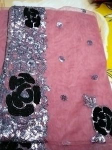 Beautiful Pink Embellished Saree with peticot, blo