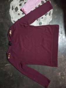 Burgundy Knit Top w/ Gold Buttons