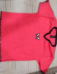 Pink Butterfly Ruffle Tee