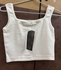 White Square Neck Crop Tank Top