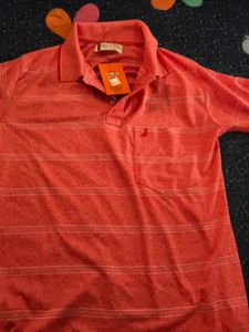 Men's Striped Polo Shirt - Salmon