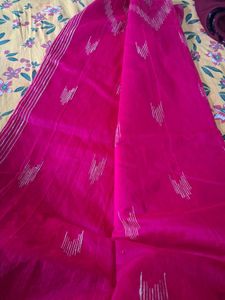 Pink Saree with Silver Stripes