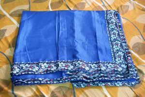 Blue Saree with Floral Border
