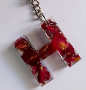 Real Rose Preserved Key Chain H Alphabet
