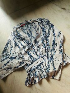 Patterned Blouse with Ruffle Detail