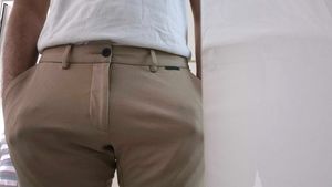 US Apollo ASN Tan Stretch Straight-Fit Trousers 32