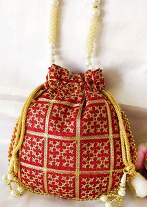 Maroon Beautiful Zari Embroidery Potli Bag