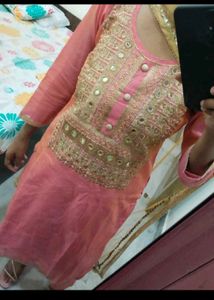 Peach Embroidered Kurta Set