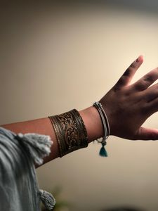 Vintage Rustic Brass Kada- Floral Motifs Adjustable Bracelet