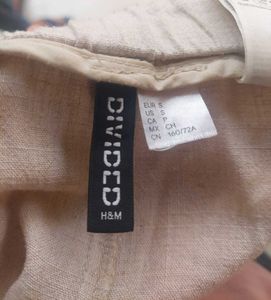 H&amp; M Beige Linen-blend Wide Leg Trousers