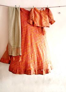 Striped Orange Lehenga Choli Set