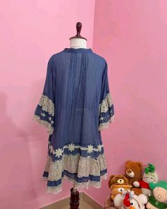 Boho Indigo Lace- Trimmed Flare dress