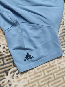 Adidas Men Blue Cotton Mix Polo Shirt