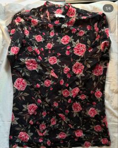 Floral High Neck Mesh Top