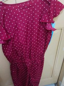 A Marron Jumpsuit in Polka Print