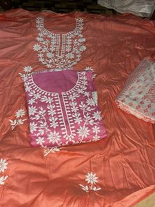 Choose One Peach Embroidered Kurta Set